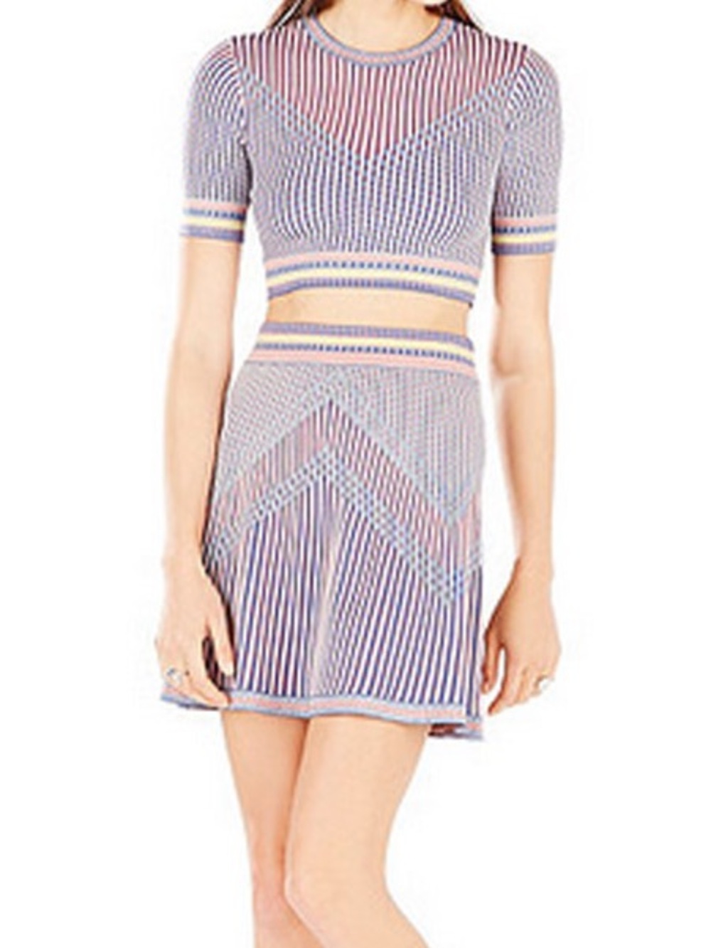 BCBGMaxAzria Purple and Pink Striped Knit Skirt Set